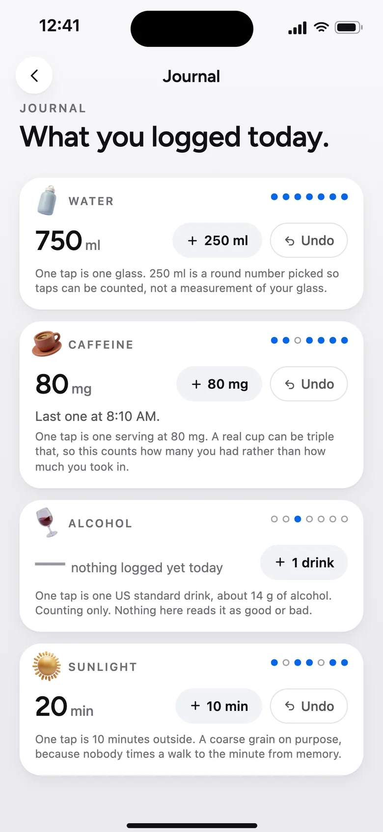 Journal screen